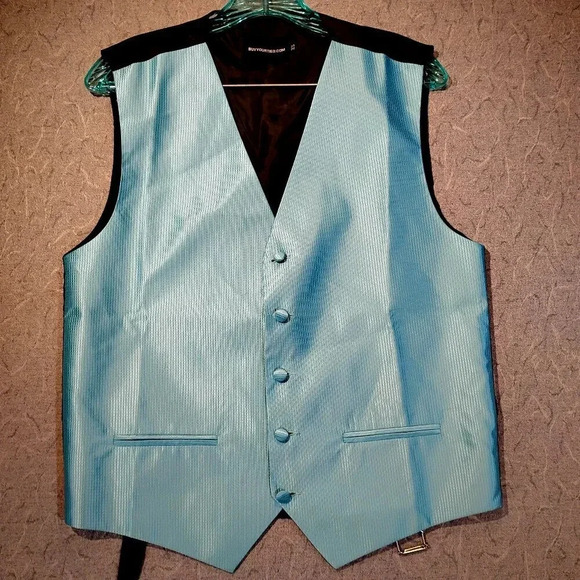 BuyYourTies.Com Men's Aqua  Formal Wedding/Prom/Grad Satin Vest XS - Picture 1 of 9